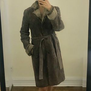 EXPRESS Dark Brown Leather and Fur Coat Size XS